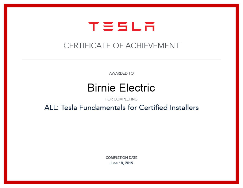 Tesla motors certificate