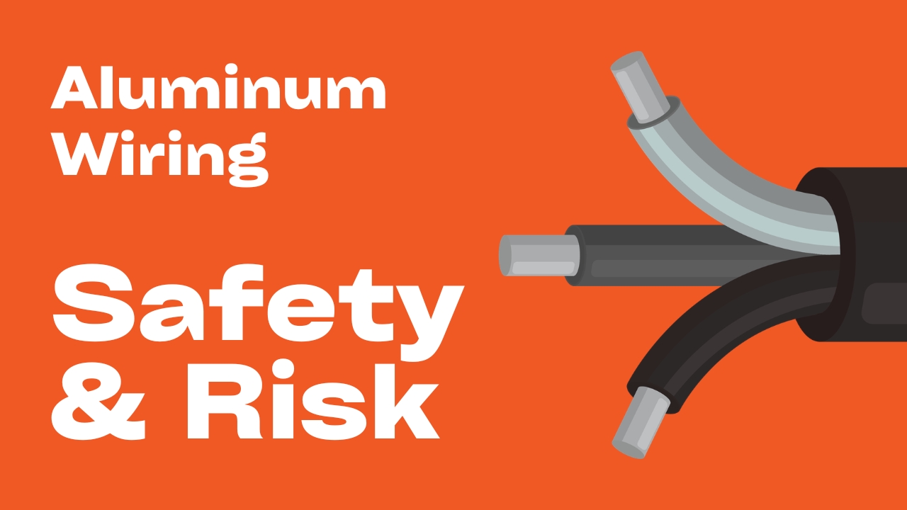 A graphic of the end of an aluminum wire with the text "Aluminum Wiring Safety & Risk"