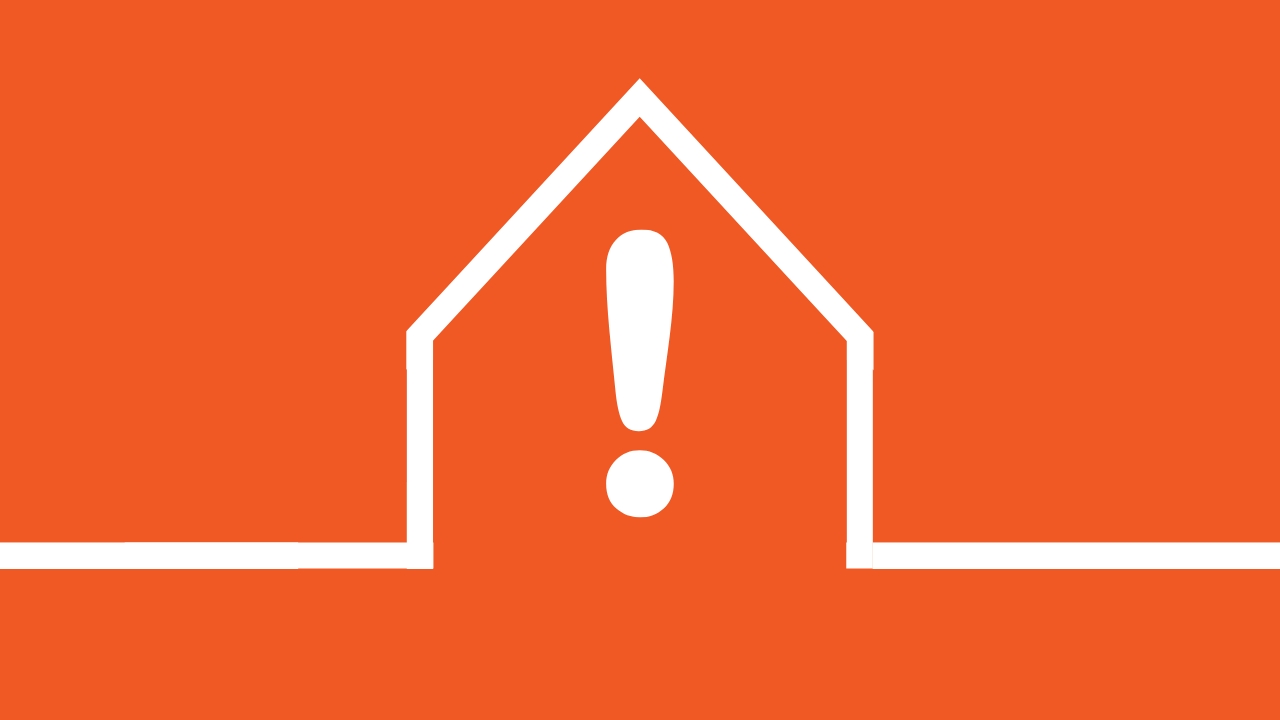 Graphic of the outline of a house with an exclamation point in the middle
