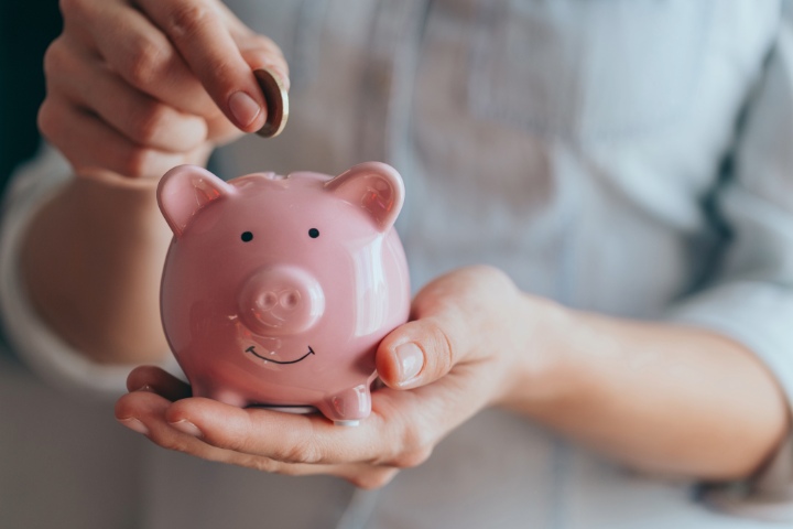 A person holding a piggybank.